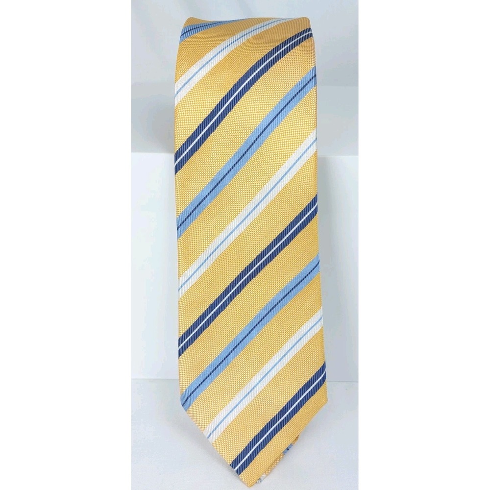 SCAPPINO Mens Necktie Orange Blue Striped Pique Made In Mexico 3"x60"‎